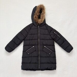 Zara Girl's Long Winter Puffer Jacket, Black Sz 11/12